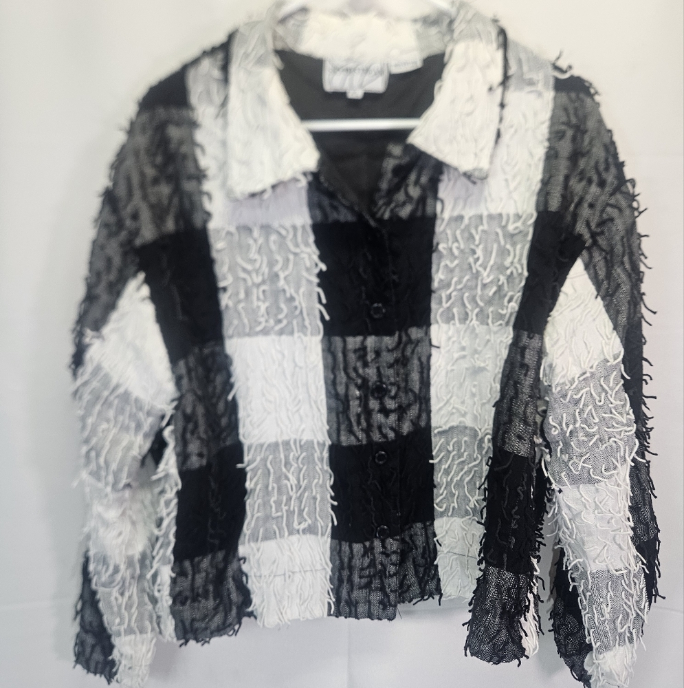 Silver Stream 80's Black and White Textured Plaid Jacket